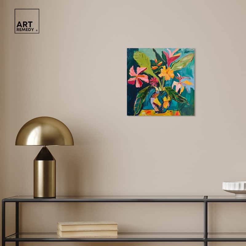 Art Remedy Vase Of Tropical Flowers Ii Gallery Wrapped Flowers In Vase Paintings