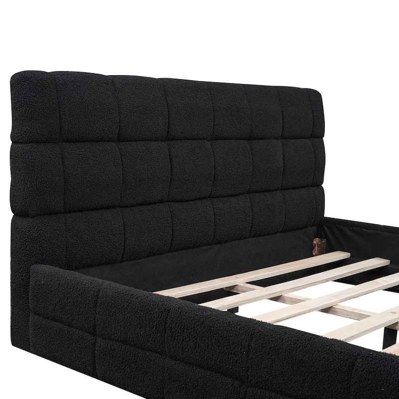 Queen Size Grounded Bed Frame, Upholstered Platform Bed