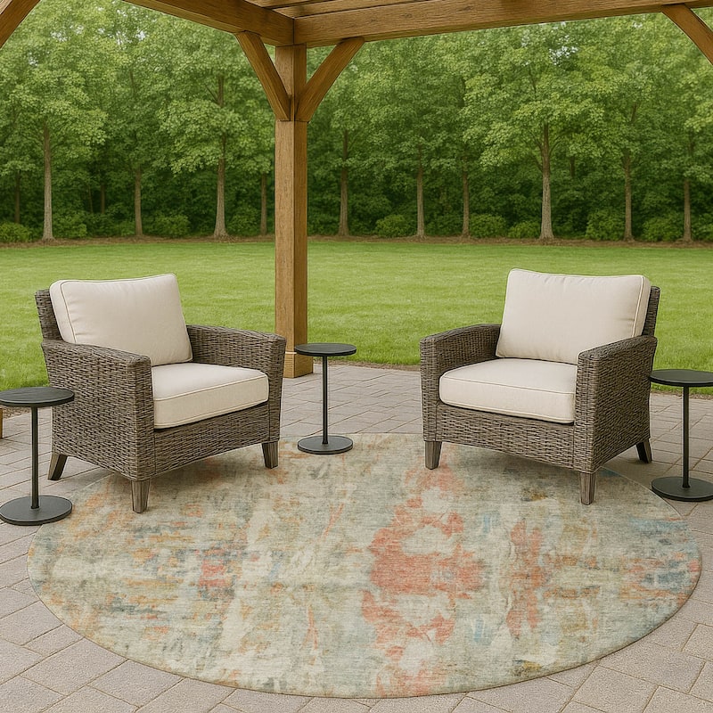 Machine Washable Indoor/ Outdoor Muted Ombre Chantille Rug - Sage - 8' x 8'