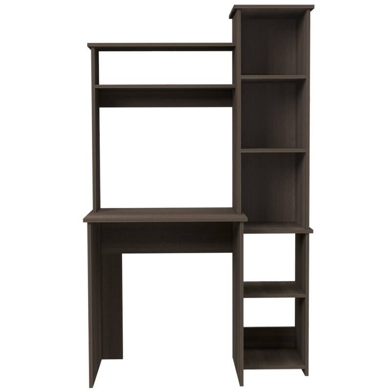 Modern Computer Desk with Cabinet & 6 Shelves – Small Rectangular Office Desk - Grey