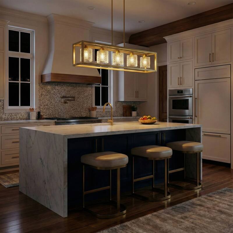 Modern Glam 5-light 37in Kitchen Island Lights Crystal Rectangle Chandelier