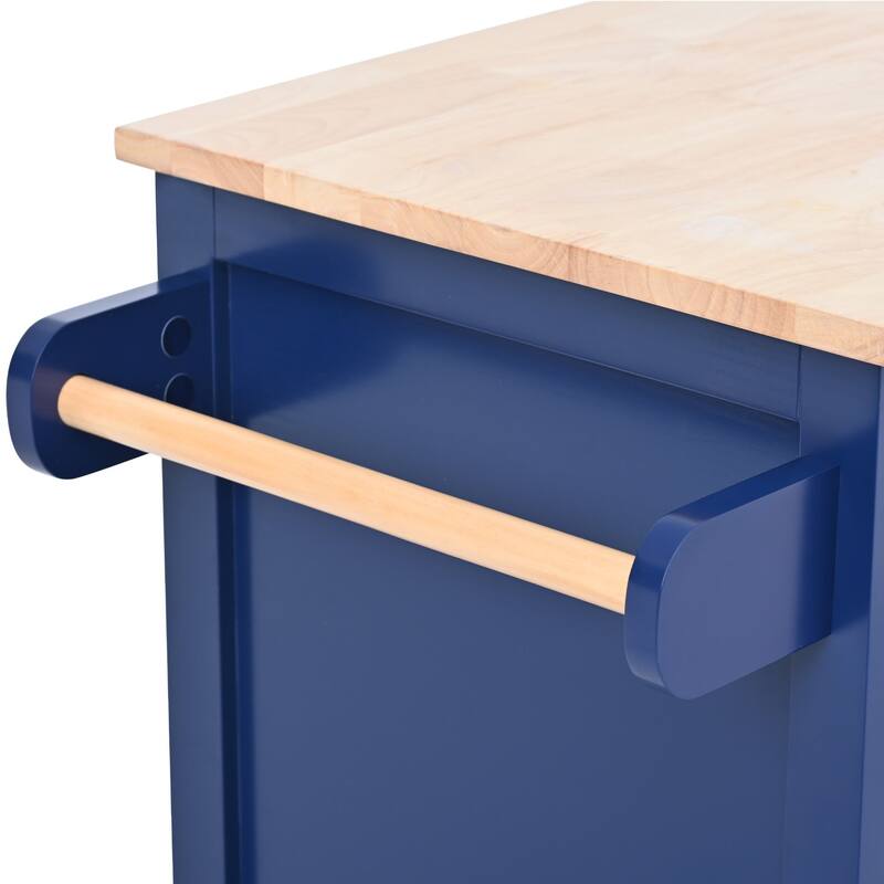 Rubberwood Kitchen Cart with Drop Leaf, Internal Storage Rack, Tableware organizer, and 8 drawers