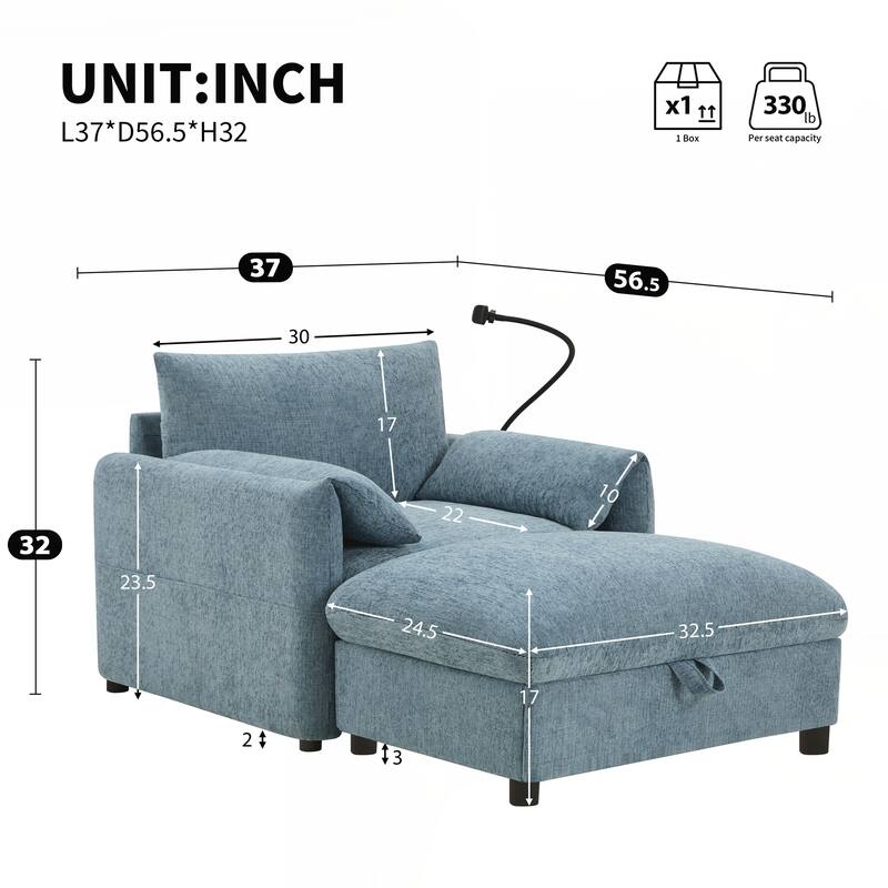 Comfy Chenille Armchair, Modern Cloud Chaise Lounge for Living Room&Apartment