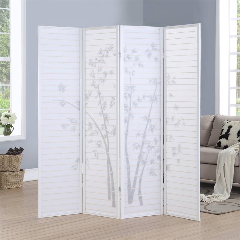 Bamboo Print 4-Panel Framed Room Screen/Divider, Black/White