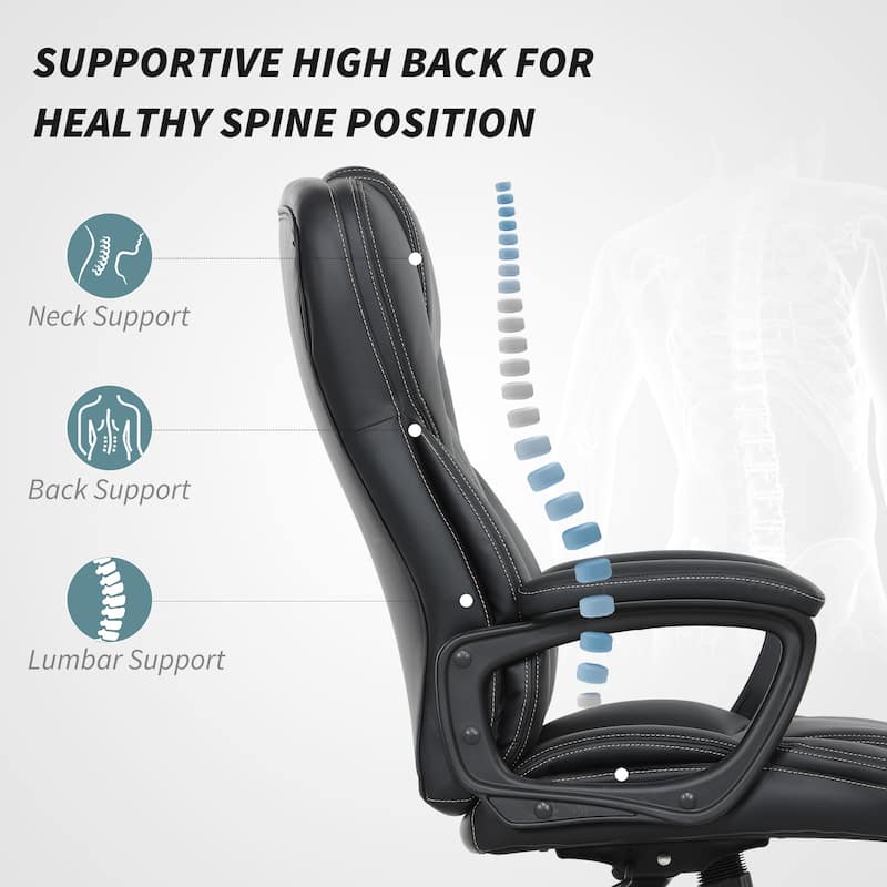 Modern PU Leather Height Adjustable Office Chair with Diamond Stitching and Thick Cushions - 25.6" W x 28.3" D x 41.3" -45.3" H