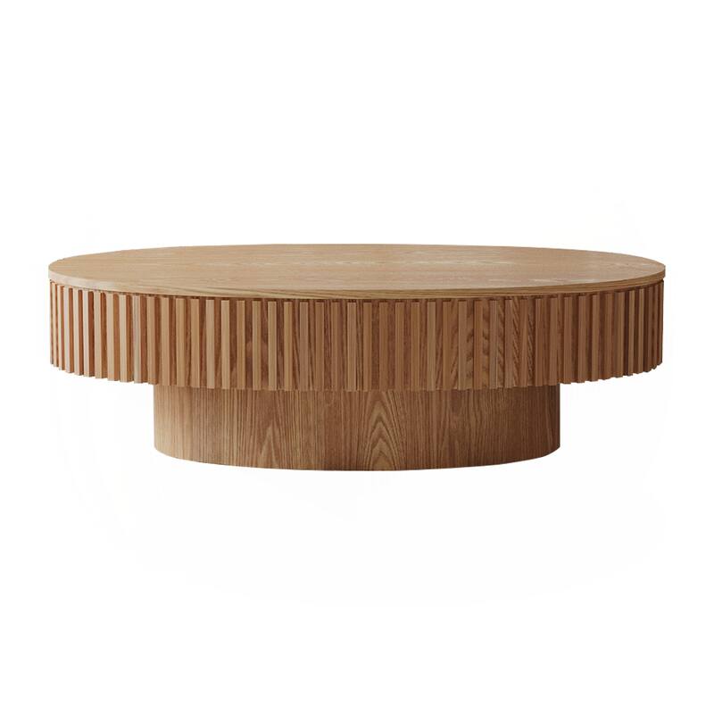 47'' Oval Coffee Table with Storage Solid Wood Veneered Modern Coffee Table