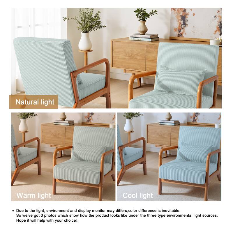 25" W Mid Century Upholstered Wood Accent Chair with Pillow set of 2