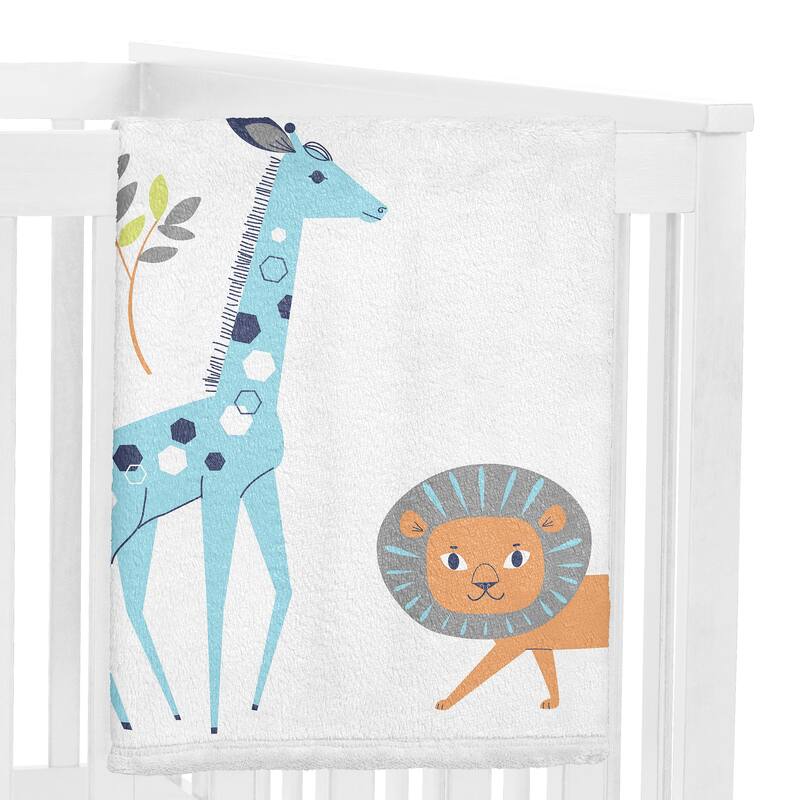 Safari Jungle Animal Boy Girl Baby Monthly Milestone Blanket - Neutral Mod Turquoise Navy Blue Orange Grey Rhino Giraffe Lion