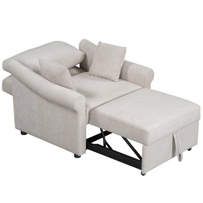 Chenille Convertible Sleeper Chair with Adjustable Backrest, 3 IN 1 Lounger Chair Turns Into Bed, Single Bed for Living Room