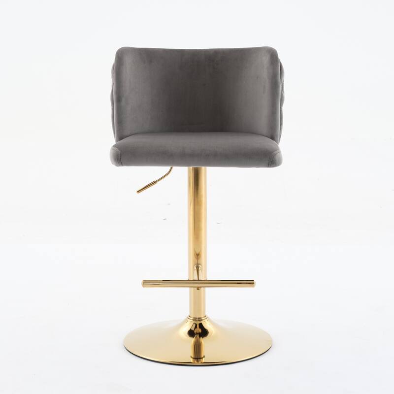 Set of 2 Modern Leather Upholstered Swivel Adjustable Height Tufted Bar Stools with Back
