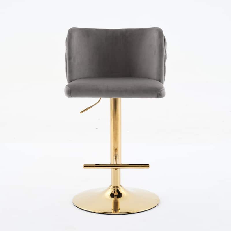 Swivel Barstools Adjusatble Seat Height With Gold-plating Base, Upholstered Bar Stools with the whole Back Tufted, Set of 2