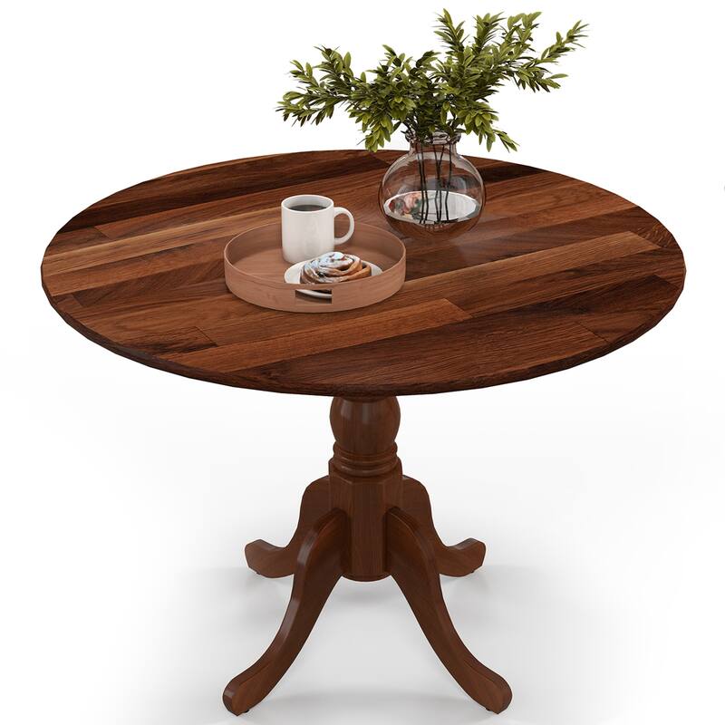 Costway Rustic Dining Table Wooden Dining Table with Round Tabletop & - See Details - Walnut