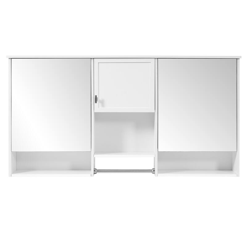 55 Inch 3-in-1 Wall-Mount Mirror Cabinet - Adjustable Shelf & Soft-Closing Hinges, MDF for Bathroom & Living Room