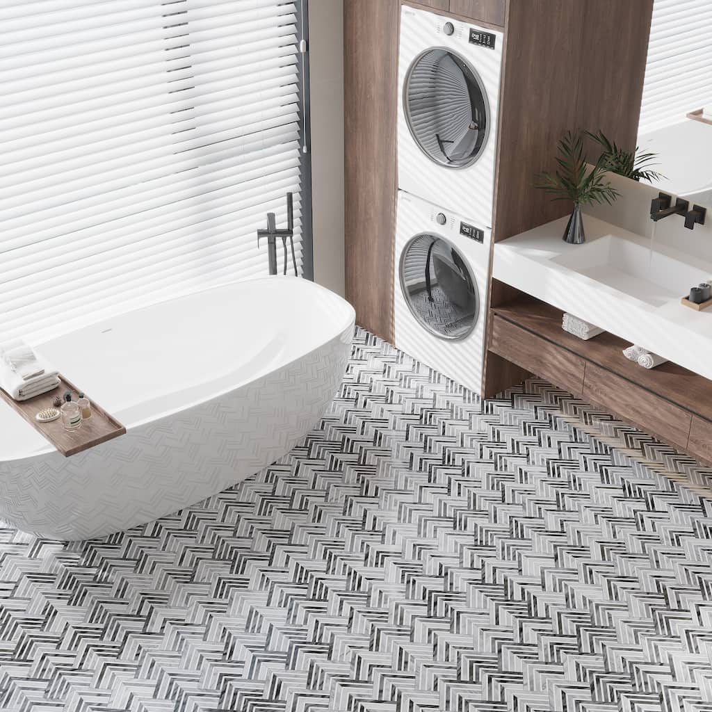 Toscana 13x16 in. Polished Calacatta Bluette, Thassos White Chevron Mosaic Wall and Floor Tile (7.24 sq ft/case, 5-Pack)