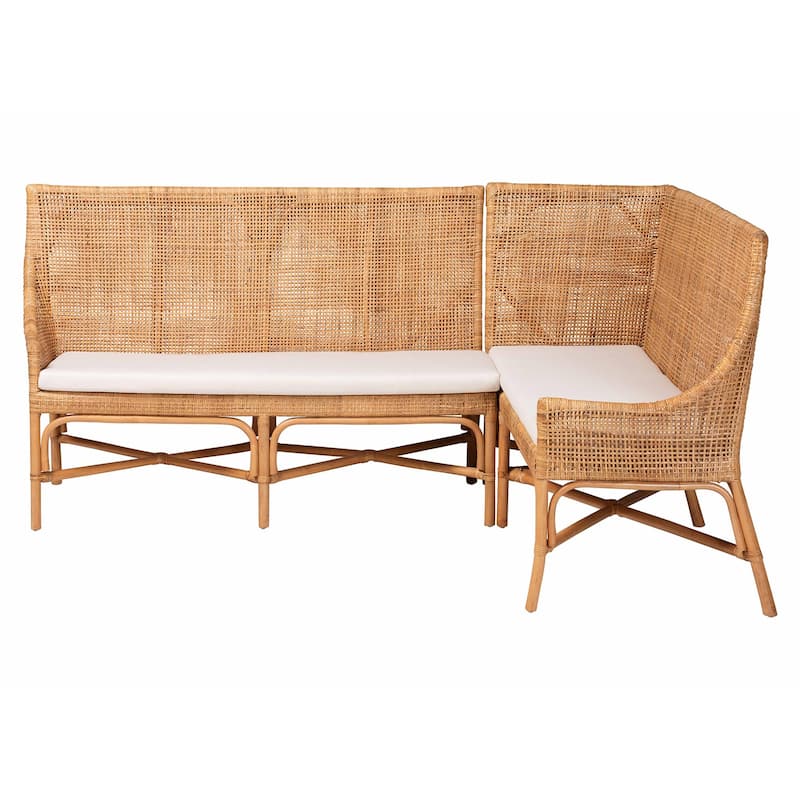 Baako Bohemian Light Honey Rattan 2-Piece Dining Nook Bench Set