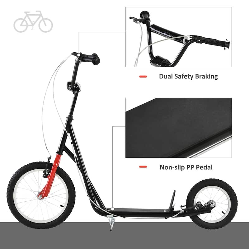Black Steel Frame Kids Scooter with Adjustable Handlebar and Rubber Wheels Balance Training Toy
