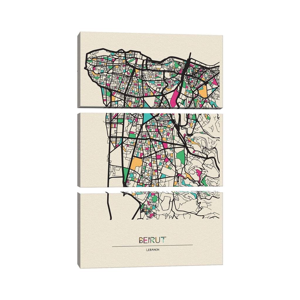 iCanvas "Beirut, Lebanon Map" by Ayse Deniz Akerman 3-Piece Canvas Wall Art Set
