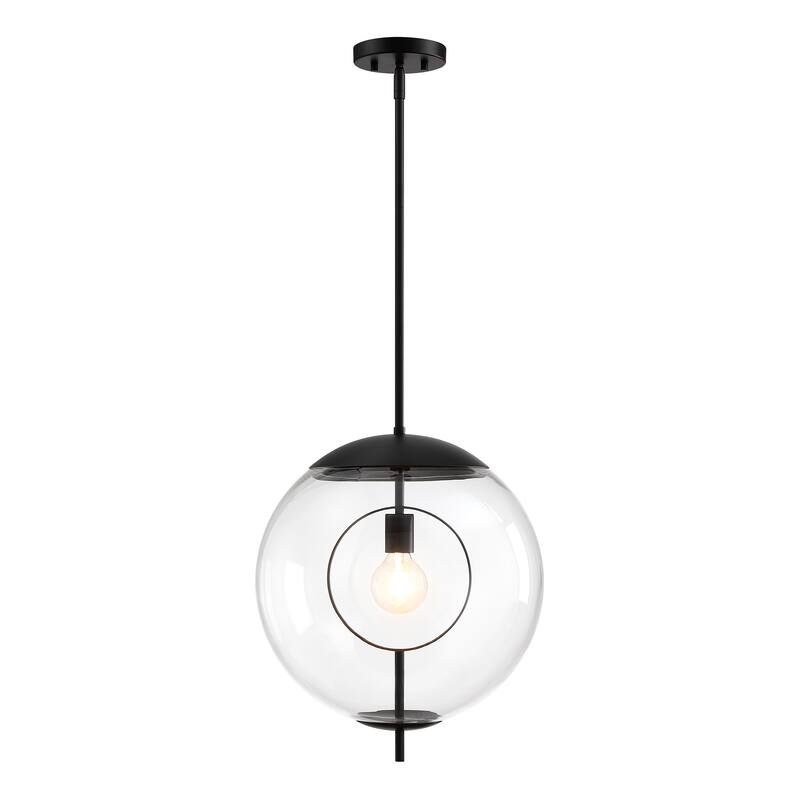 Celeste 60 Watt 1-Light Matte Black Mid-Century Modern Pendant Light with Clear Glass Shade - 18
