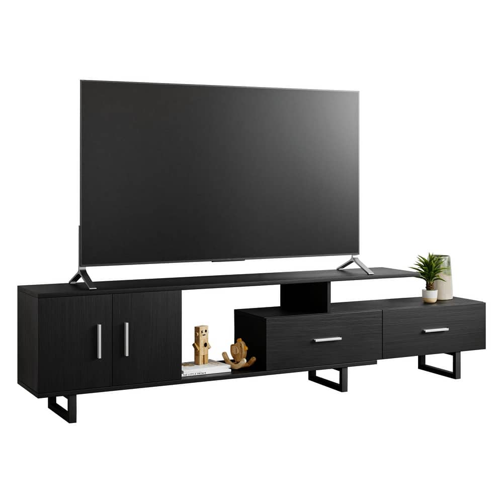 Avery 55 Inch Modern TV Stand with Steel Base, 2 Drawers, and Open Shelves - Entertainment Console for Living Room or Bedroom