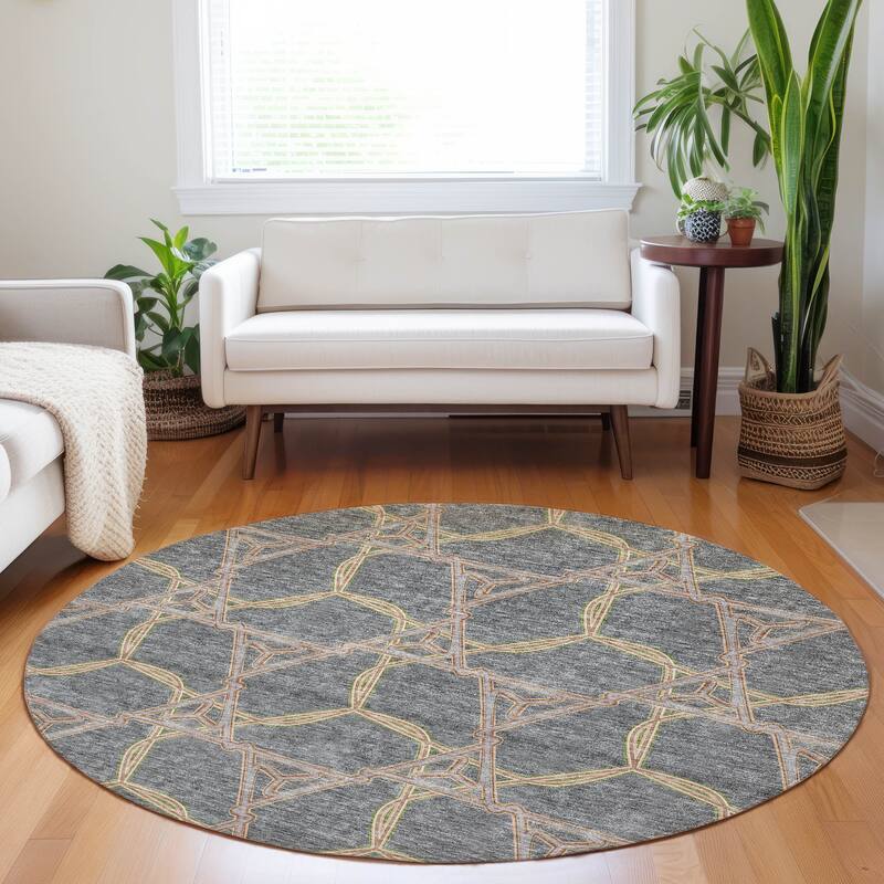 Machine Washable Indoor/ Outdoor Transitional Links Chantille Rug