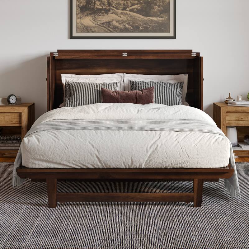 Alpine Murphy Bed Chest with Mattress, Storage Drawer, & Built-in Charger