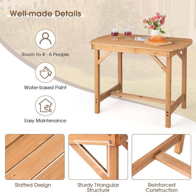 Gymax Outdoor Fir Wood Dining Table 1.5'' Umbrella Hole Yard Garden