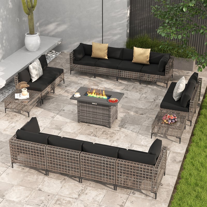 12 - Person Outdoor Sectional Seating Group with Fire Pit - Black/Grey