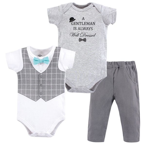 slide 1 of 1, Little Treasure Baby Boy Cotton Bodysuit and Pant Set, Well Dressed 0-3 Months - Well Dressed
