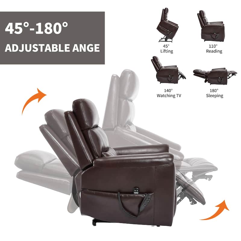Roomfitters Dual Motor Power Lift Recliner 180 Flat Infinite Position Heat Massage Heavy Duty Leatherair Sofa