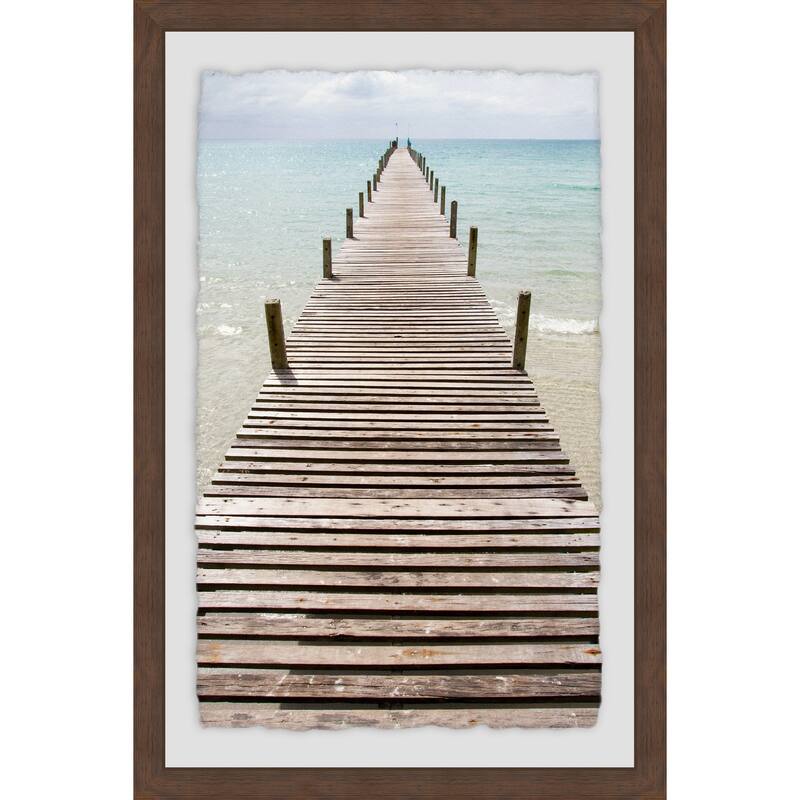 Coastal Boardwalk Painting Print - Rustic Beach Wall Art Decor for Home