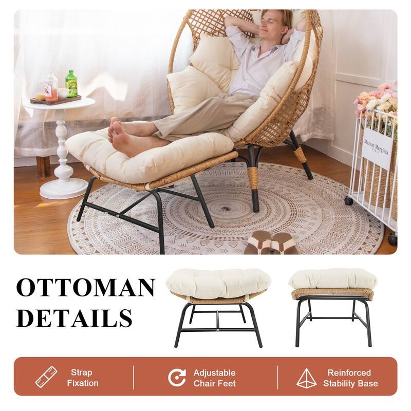 FINCATI Outdoor Wicker Egg Chair Set with Ottoman, Deep Seating, 440 lbs Capacity