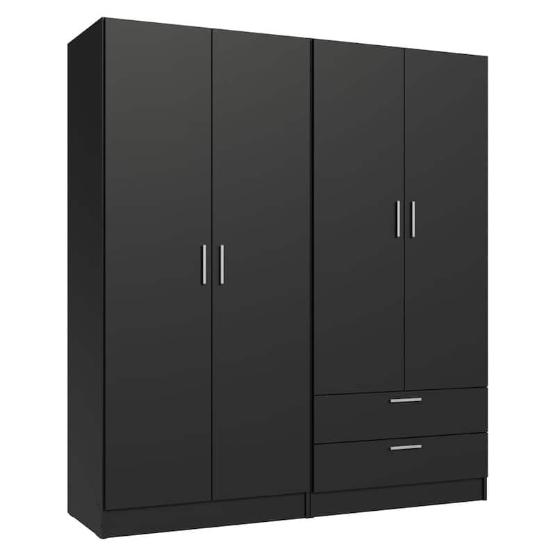 MADESA 4 Doors 2 Drawers Wardrobe Set - Black