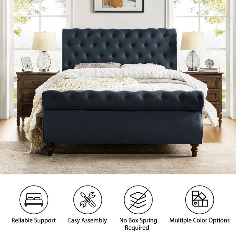 Fidelia Traditional Lighted Sleigh Platform Bed with UL Certificate by HULALA HOME