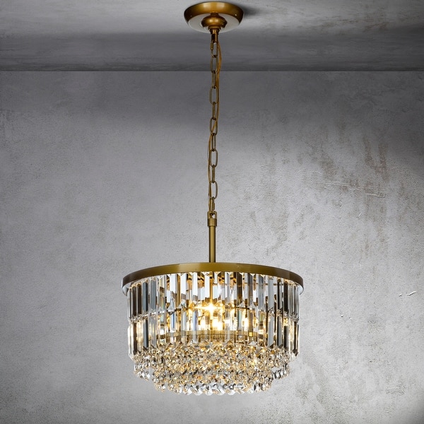 slide 2 of 4, CraftHome 3 Lights Modern Glam Gold Tier Round Crystal Chandelier