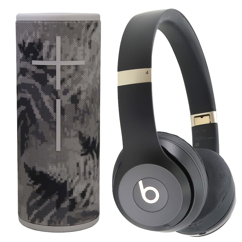 Beats Solo 4 Wireless On-Ear Headphones (Black & Gold) + Ultimate Ears BOOM 3 Portable Wireless Bluetooth Speaker (Jungle Grey) - Black