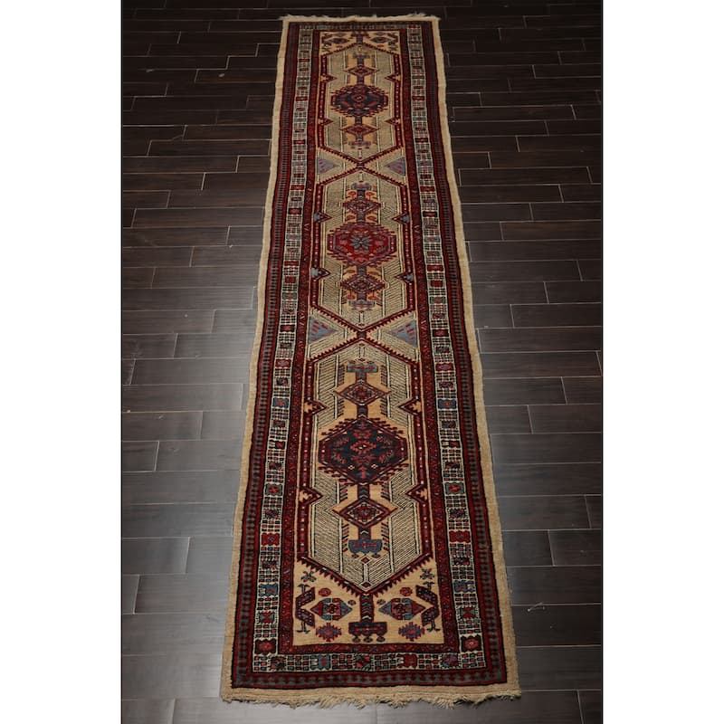 Antique Herati Traditional Geometric 2'11''x14'5'' Hand Knotted Wool Beige low pile Rug - 2' 11'' x 14' 5''