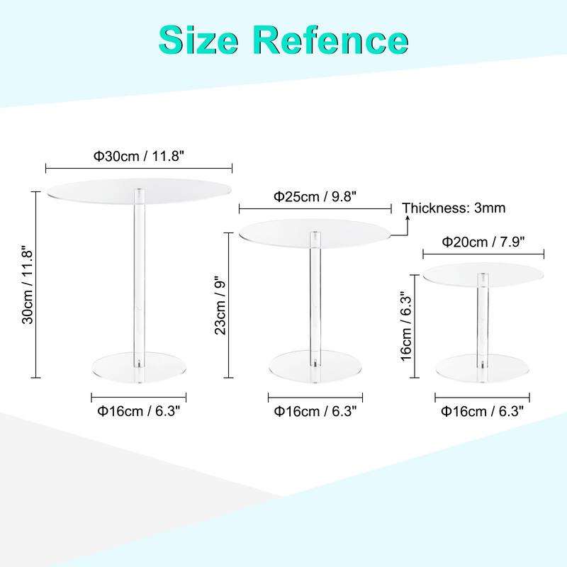 1Set Round Cake Stand Acrylic Display Rack for Cupcake Dessert Pizza, Clear - Clear