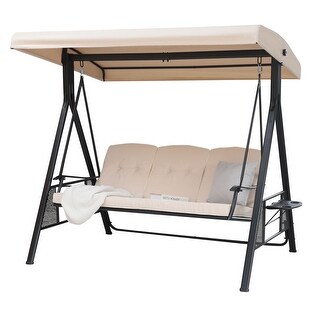 VEIKOUS 3 Seat Adjustable Converting Canopy Patio Swing Steel Lounge Chair with Attached Side Table and Cushions Bed Bath Beyond 35858374