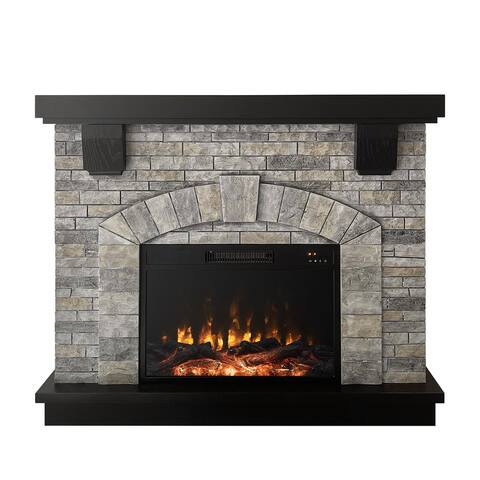 45"Grey Faux Stone Mantel Infrared Electric Fireplace with Timer&Remote Control