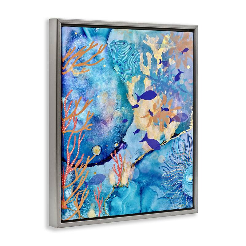Stupell Coral & Sea Life Collage Framed Floater Canvas Wall Art Design By Amy Tieman