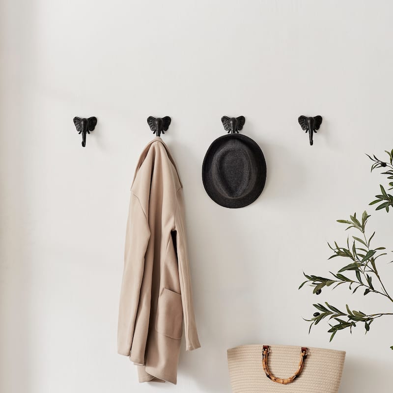 4 Piece Elephant Head with Trunk Decorative Wall Hook Set