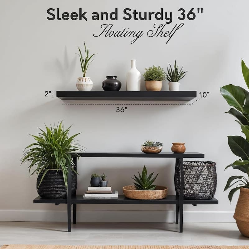 InPlace 36-inch Black Floating Wall Shelf