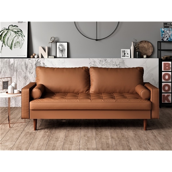 Faux leather shop mid century sofa