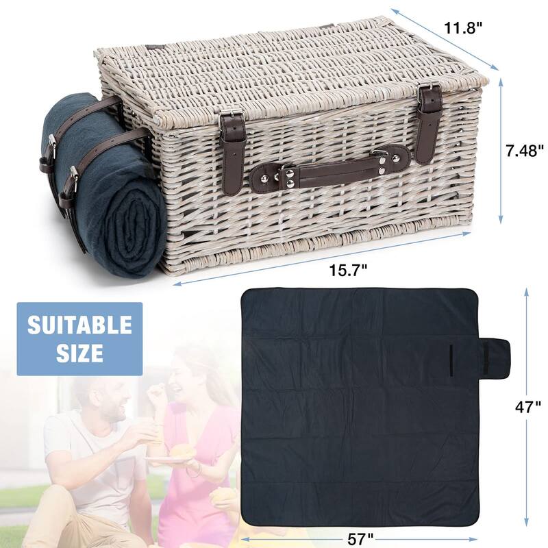 Picnic Basket Sets for 2 Persons with Insulation Cooler,Waterproof Picnic Blanket, Tableware for Family,Party,Outdoor
