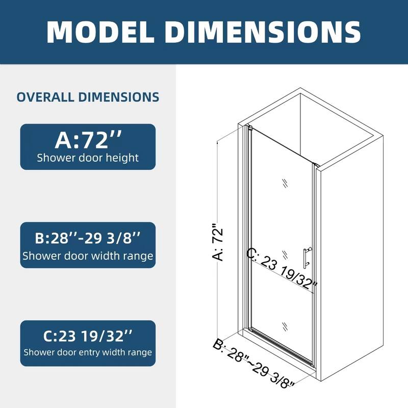 Pivot shower door, open outside, with 1/4" tempered glass