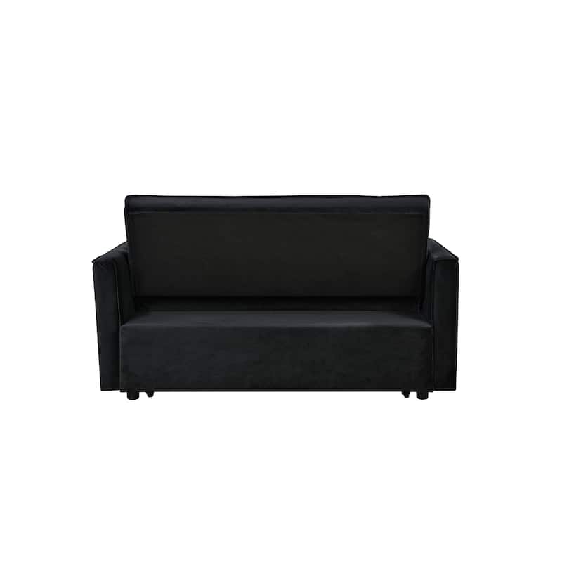 Velvet Sleeper Sofa Couch Pullout Bed, Loveseat Lounge Sofa with Reclining Backrest, Daybed with Toss Pillows & Pockets
