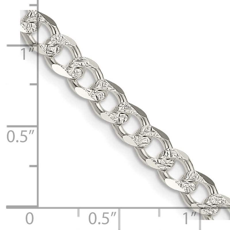 Curata 925 Sterling Silver 5.5mm Pavé Curb Chain Necklace for Men