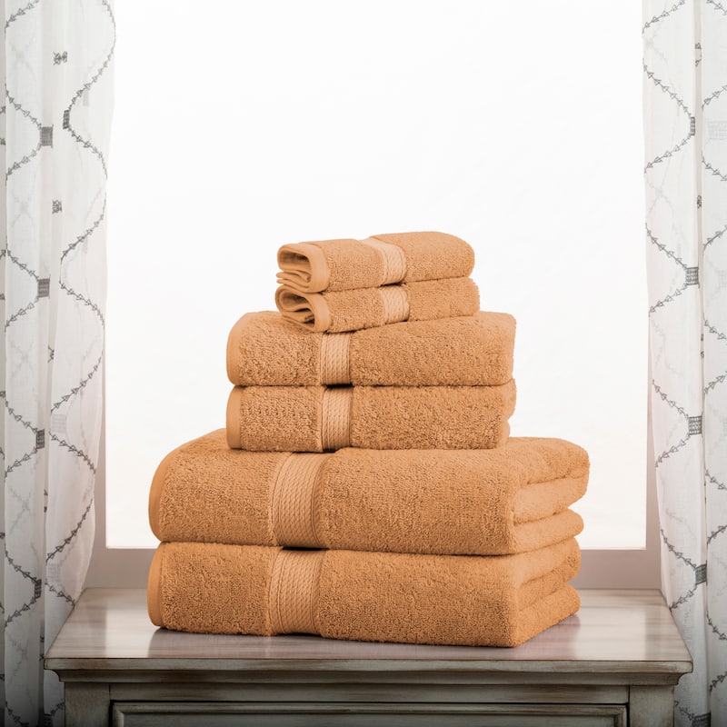 Superior Egyptian Cotton Pile Heavyweight Solid Plush Towel Set - 10-Piece Set - Rust