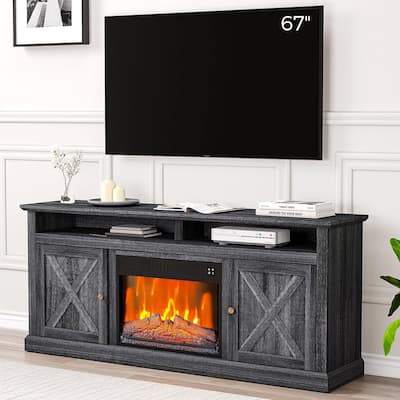 67'' Fireplace TV Stand with Glass Door Closed Storage - 65 inches