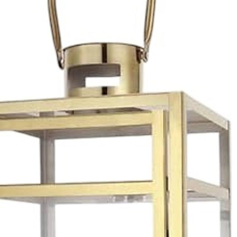 Set of Three Clear And Gold Glass And Stainless Steel Tabletop Lantern Candle Holders